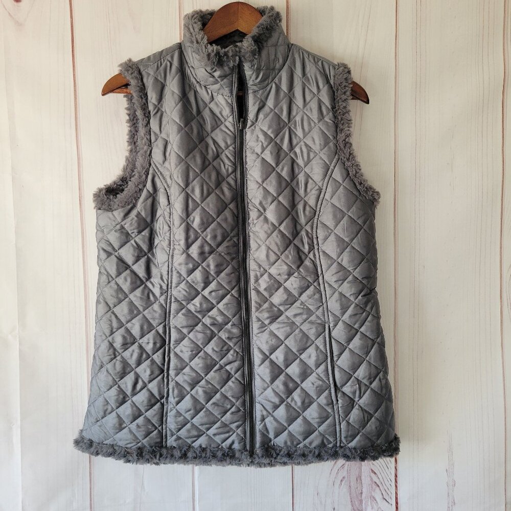 Denim & Co Reversible Women’s Quilted Vest, S, Warm & Cozy/Active Fall Vest, EUC
